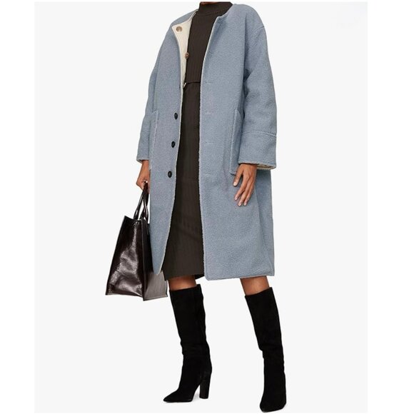 Derek Lam Reversible Coat Jacket Quilted Sherpa Shearling Cream Blue Medium - Picture 1 of 16
